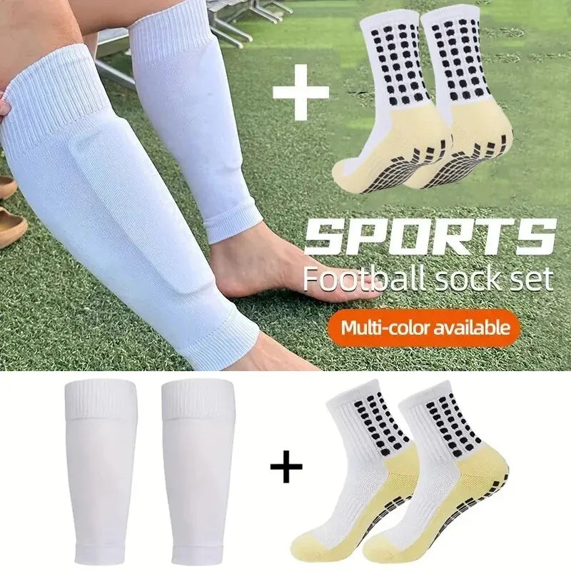 Men's Grip Soccer Socks & Shin Guards Set